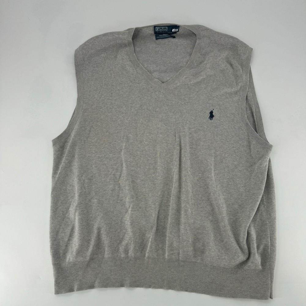 Polo Ralph Lauren Grey Pima Cotton V-Neck Sweater Vest Mens XL Heather Gray Pony
